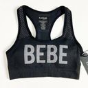 Bebe  | Racerback Sports Bra Black Chest Logo Removable Pads Moisture Wick Sz S Photo 0