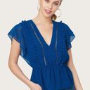 Bebe  Pom Ruffle Drop Waist Blouse Chiffon Top V-Neck Sheer Blue Work Career Photo 1