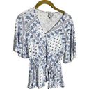 Blue Rain Francesca’s  Paisley Boho V Neck Blouse XXS Photo 0