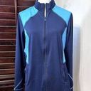 Natori  Womens Track Jacket Blue Color Block Long Sleeve Activewear Zipper M Photo 0