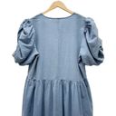 VERO MODA NWT  Puff Sleeve Seersucker Tiered Midi Dress Denim Blue Size Large NEW Photo 7