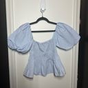 ASTR  Women's Light Blue Savina Square Neck Puff Sleeve Smocked Blouse Size Small Photo 2