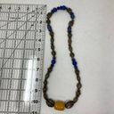 American Vintage Vintage Beaded Necklace Silver/Gold Tone Metal Blue Yellow Beads Boho Bohemian Photo 2