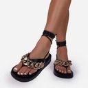 EGO  Platform Lace Up Sandals in Black and Gold Chain Photo 0