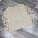 Chico's Chico’s Tarrin Tape Yarn Fringe Poncho Sweater Taupe Tan Large XL Photo 6