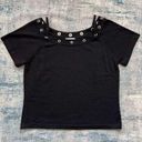 St. John  Sport Black Knit Grommet Rope Neckline Short Sleeve Blouse Large Photo 0