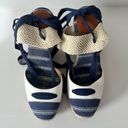 Coach  Fern Navy/Tan/Chalk Ankle Wrap Espadrille Platform Wedges Size 7 Photo 2