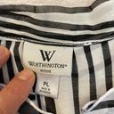 Worthington Sheer Black & White Short Sleeve Button Down Ruffled Collar Top PL Photo 5