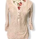 belle du jour Crochet Front Henley Button Blouse Top Ivory White Photo 0