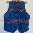 American Vintage  Denim Lattice Work Patriotic Granny Gilet Vest 16 Photo 0