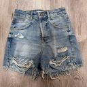 ZARA  Denim Jean High Rise Distressed Shorts 2 Button Fly Ripped Frayed Photo 0