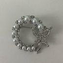 Boutique Butterfly brooch with rhinestone and faux pearl silver tone Photo 3