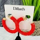 Dillard’s Beaded Hoop Fashion Earrings Coral Gold NWT Red Photo 0