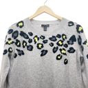 AQUA  Cashmere Sweater 100% Cashmere Gray & Green Leopard Pullover Size Small Photo 3