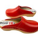 Ecco * Clog Womens EU 36 Red Leather Open Back Wood Sole Anatomic Danish Design Photo 9