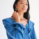 We The Free Free People Amber Ruffle Top Button Down Blue Photo 7