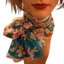 Oscar de la Renta  Floral 100% Silk Oblong Scarf 53X12 Teal Pink, Cream Pink NWT Photo 2