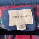 American Eagle  Red Blue Plaid Flannel Hooded Button Down Shirt Shacket sz Small Photo 1