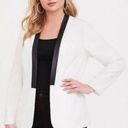 Torrid  Open Front Blazer Cream Black Size 2X Faux Leather Trim Pockets Plus Size Photo 1