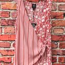 Bobeau Coral and White  Striped with Floral Print Wrap Sleeveless Blouse Photo 2