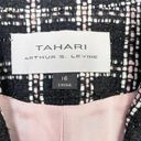 Tahari  ASL Womens 16 Tweed Blazer Jacket Black Pink Plaid Button Front Fringe Photo 6