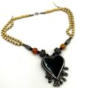 Onyx Tribal bone beaded carnelian and  heart pendant necklace Photo 11