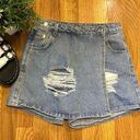 SheIn Y2K Grunge Blue Distressed Jean Denim Shorts Mini Skort Women’s Size XS Photo 0