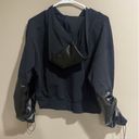 Noli  Midnight Hoodie Black Long Sleeve Faux Leather Cropped Women’s Size Medium Photo 7