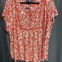 Tommy Hilfiger  Blouse Top Womens 2X Orange Short Sleeve Pleated Lace Preppy B47 Photo 0