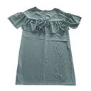 The Vanity Room  Dress Women Medium Blue Green Tiered Ruffle Flutter Sleeve Mini Photo 1