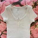 Brandy Melville white ribbed button up short sleeve top Photo 7