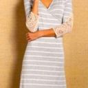 Soft Surroundings  gray white stripe faux wrap crochet sleeve dress nightgown Photo 0