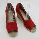 Toms  Sandals Women's Size 7.5 Red Espadrille 3" Wedge Canvas Photo 0