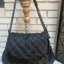 Rebecca Taylor  Leather Quilted Black purse gold studs tassel accent Magnetic Photo 0