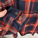 cj banks Womens Plaid Embroidered Long Sleeve Shirt Plus Size X or 14W Navy Red Photo 5