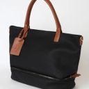 Lulus Weekend Traveler Black and Cognac Tote Bag Photo 3