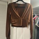 Forever 21  Long-Sleeve Plunging Crop Top - Brown size large Photo 2