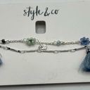 Style & Co  Flower Tassel Double-Row Ankle Bracelet in Silver-Tone NWT MSRP $25 Photo 2