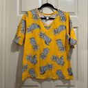 Christopher & Banks  short sleeve V-neck shirt yellow pineapple print size large Photo 1