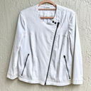 Helmut Lang  3/4 Sleeve Asymmetrical Zip Denim Moto Jacket White Women's Small Photo 1