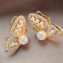 Gold Butterfly Stud Earrings for Women,White Pearl Earrings,Butterfly Earrings Photo 2