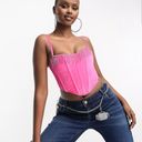 ASOS Design Pink Festival Velvet Corset Top with Rhinestone Fringe Photo 0