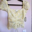 Abound  Gauzy Cinch Front Top in Green Yellow Moxie Floral Photo 0