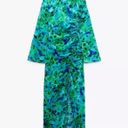 ZARA dress midi Floral ruched Wedding long sleeve green blue boho summer vacation Photo 6