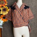 Unique Vintage NWT  50’s Western Black/Orange Plaid Wrap Star Crop Top 2X-LARGE Photo 2