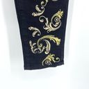 Bisou Bisou  Michele Bohbot Womens Skinny Jeans Black with Gold Embroidery Size 4 Photo 2