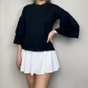 Planet Gold Black Three-Quarter-Sleeve Ruffle Sweater Blouse Top Photo 2