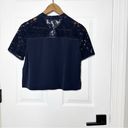 Rebecca Taylor  100% Silk Dark Blue Navy Crop Top Lace Short Sleeve Size 2 Photo 6