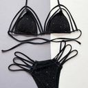 Amiclub Black Sparkly Strappy Cheeky Sexy Two Piece Swimsuit Bikini Photo 0