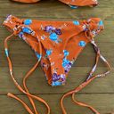 Zaful  Orange Floral Lace Up Bikini Tropical Small Bandeau Top Cheeky Bottom Photo 2